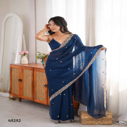 Premium Fendy Satin Saree with Beads & Pearl Embroidery Border